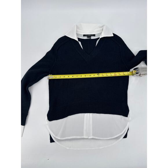 French Connection Layered V-Neck Mixed Media Sweater Navy and White Size S NWT - Picture 6 of 8
